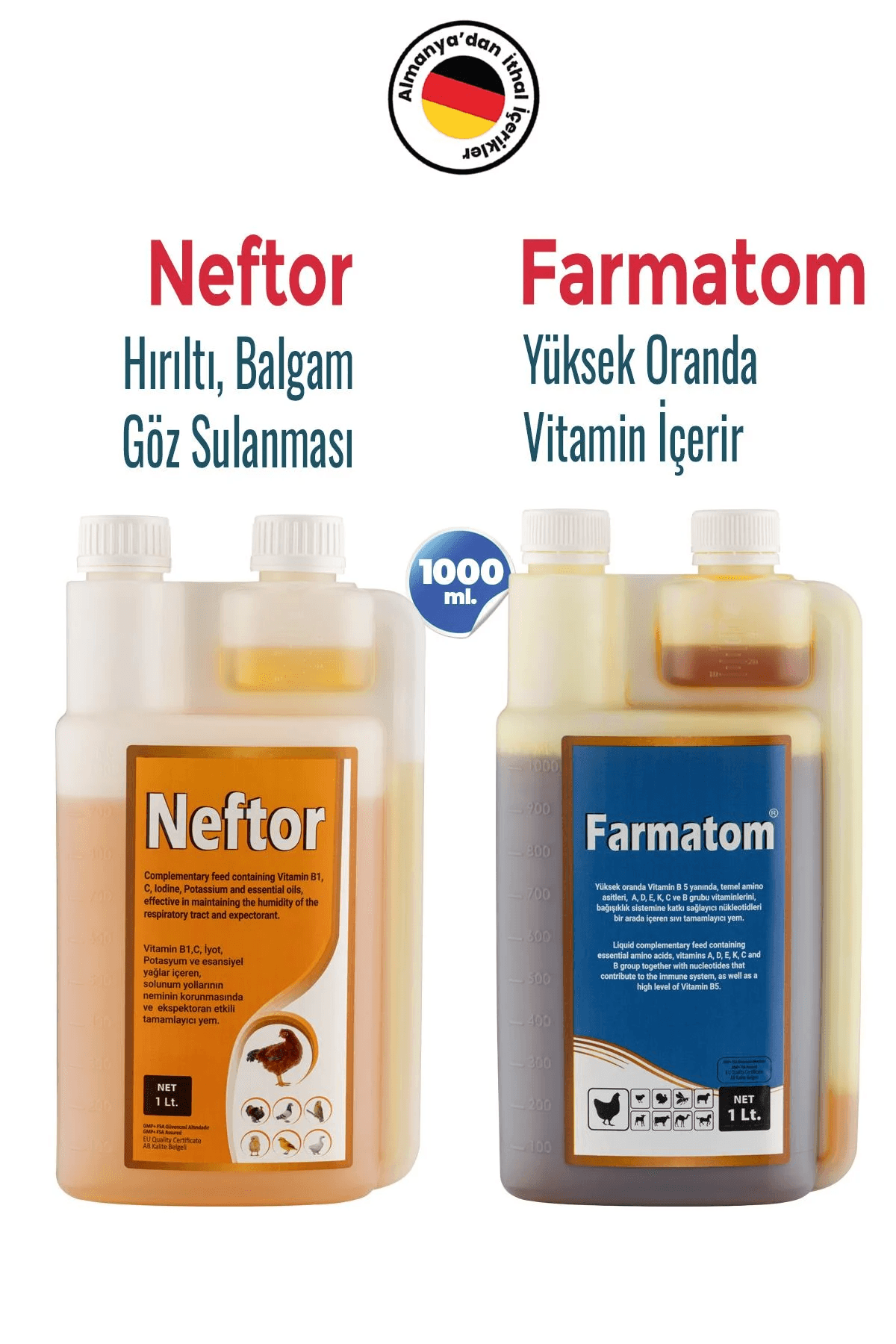 2’li Kanatlı Set 1 L | Neftor Hırıltı + Farmatom Vitamin – Tavuk ve Güvercin Bakımı