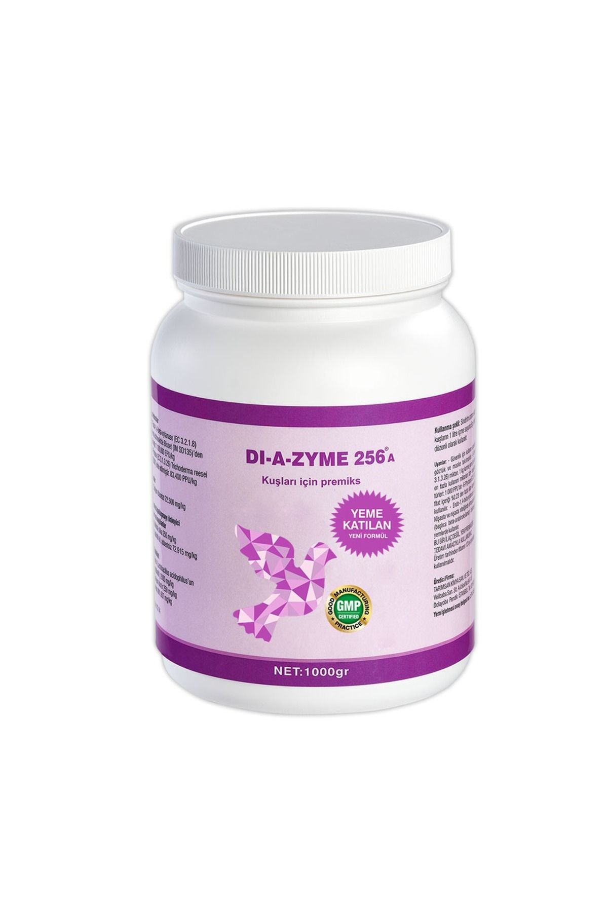 Yeme Katılan Diazyme 256 Probiyotik Sindirim Düzenleyici 1kg -Muhabbet Kuşu-Güvercin-Papağan-Kanarya