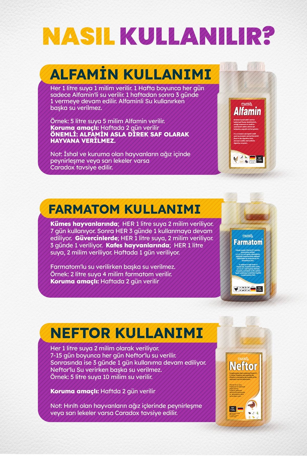 3'lü 1 Litre Set Farmatom 1 Litre Alfamin 1 Litre - Neftor 1 Liftre