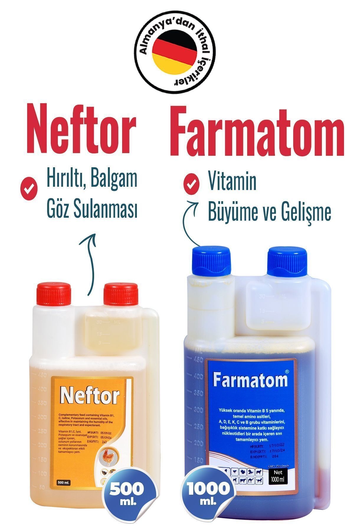 2li Set Kuşlar Için Farmatom Vitamin 1 Lt Neftor Hırıltı Seti 500 ml