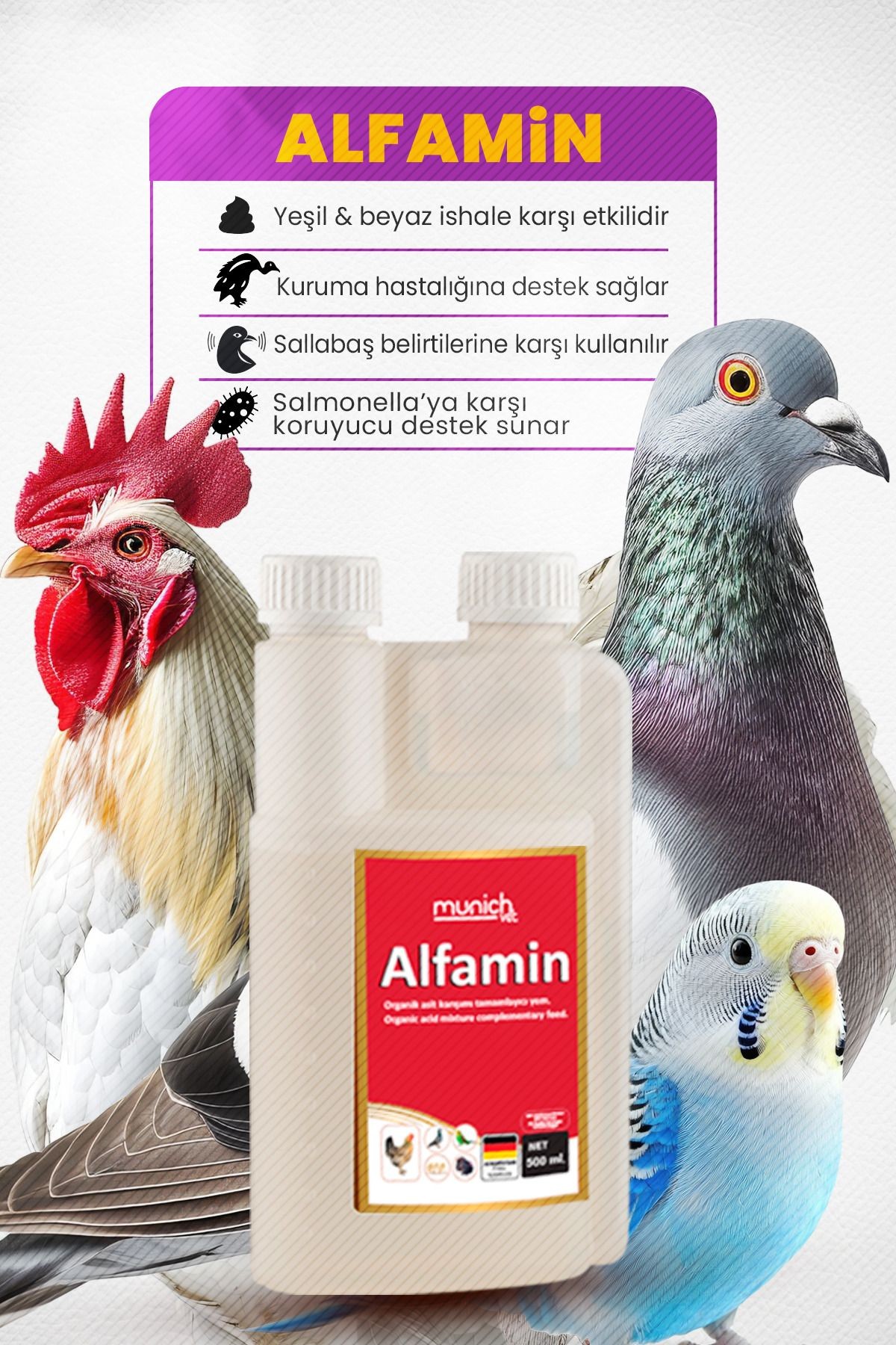 Alfamin Kuşlar Için Ishal Kuruma Sallabas Ürünü 500 ml