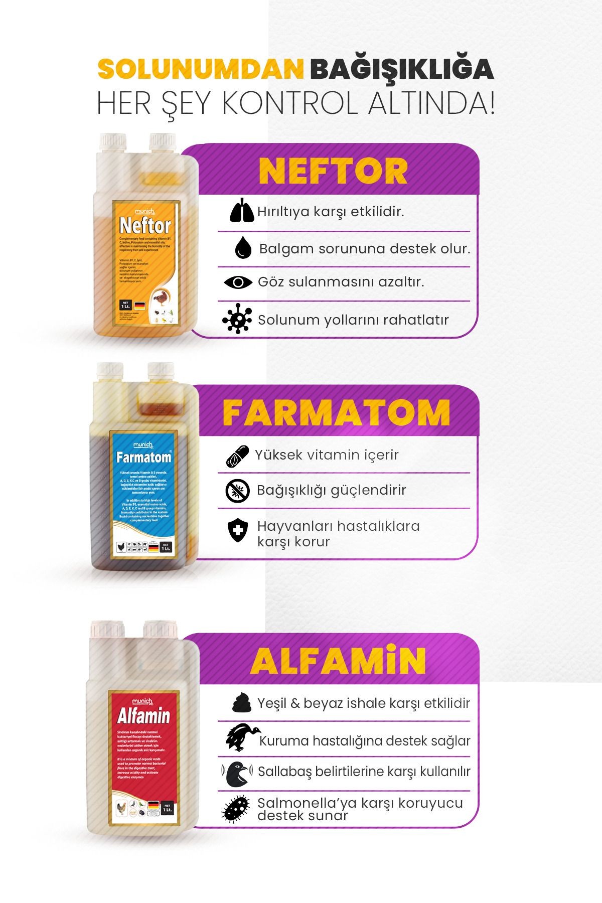 3'lü 1 Litre Set Farmatom 1 Litre Alfamin 1 Litre - Neftor 1 Liftre