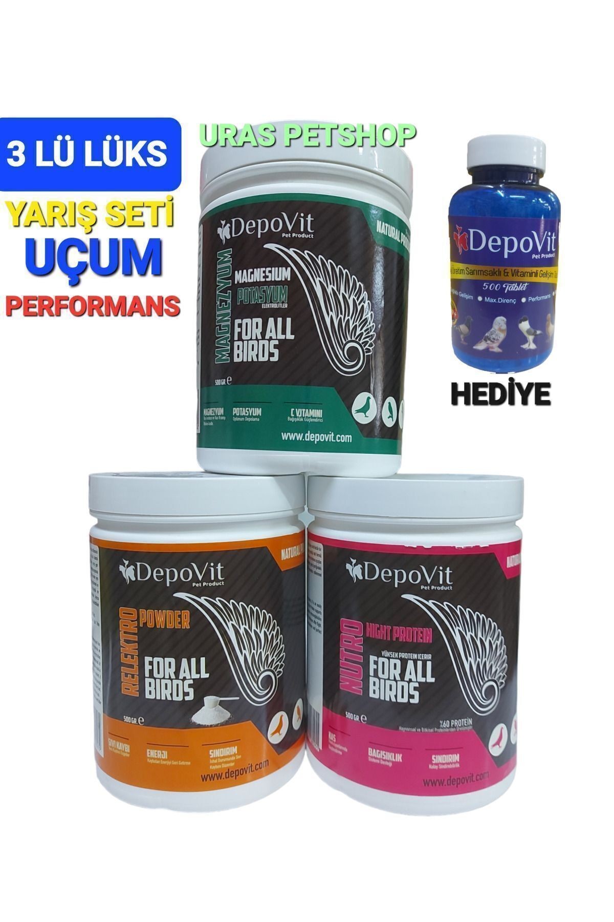 Depovit 3 lü performans seti protein 500 gr - magnezyum 500 gr - relektro elektrolit 500 gr