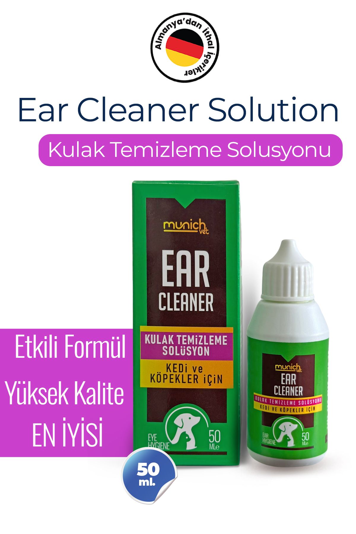 Munich Vet Ear Care Kediler İçin Kulak Temizleme Solüsyonu 50 ml