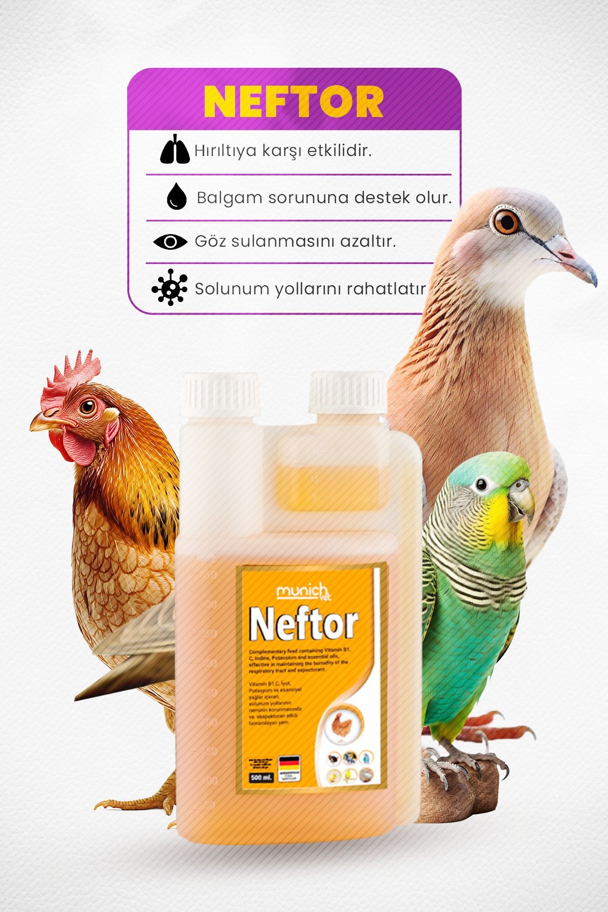 Neftor Kuşlar Için Hırıltı Ve Nefes Ürünün 500 Ml