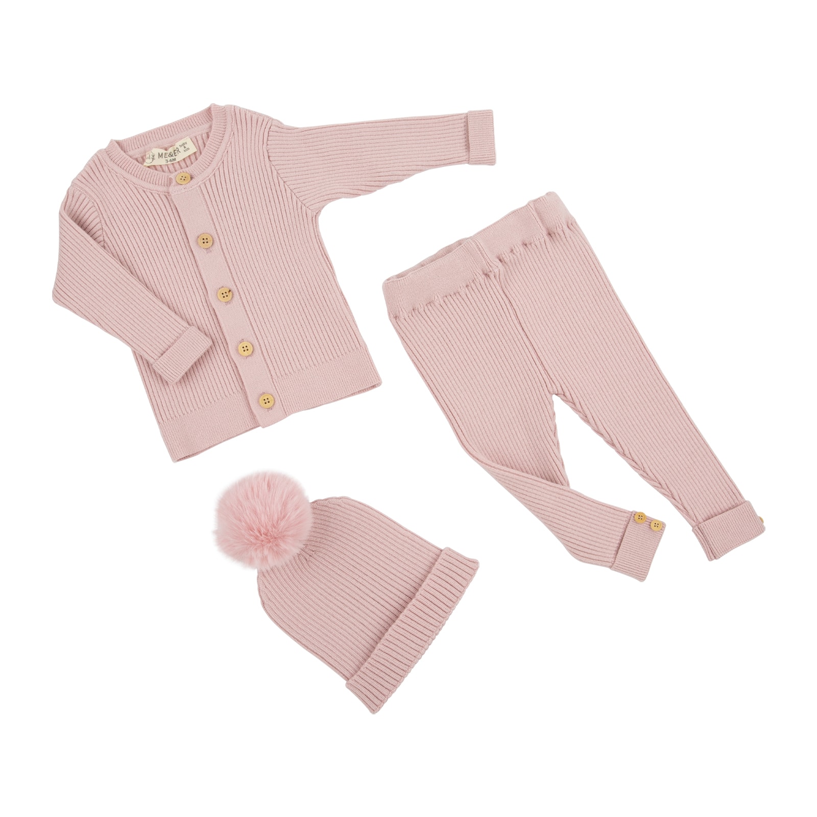 Şapkalı Triko Takım - pembe