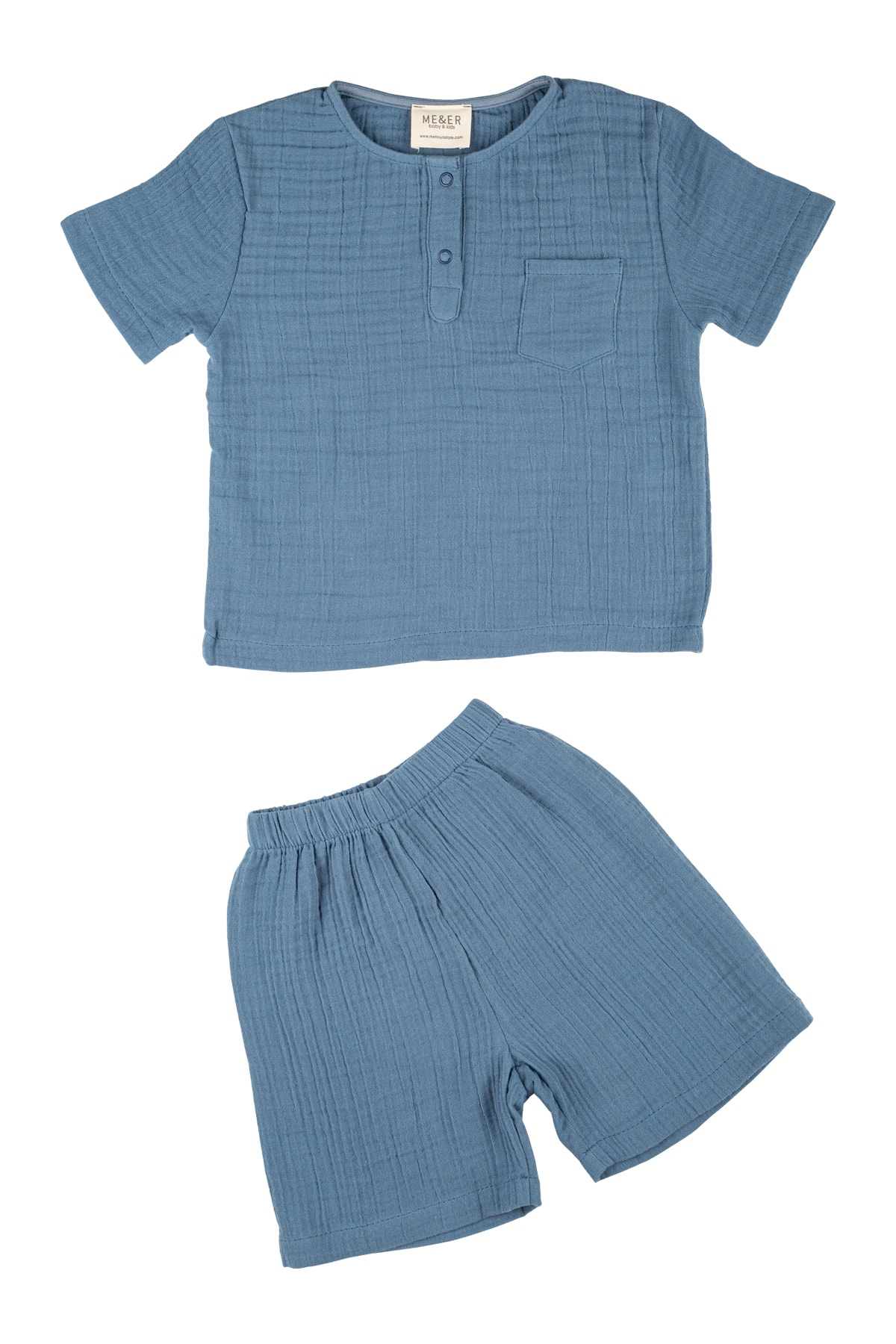 Erkek Çocuk Müslin Şortlu Takım  - mavi