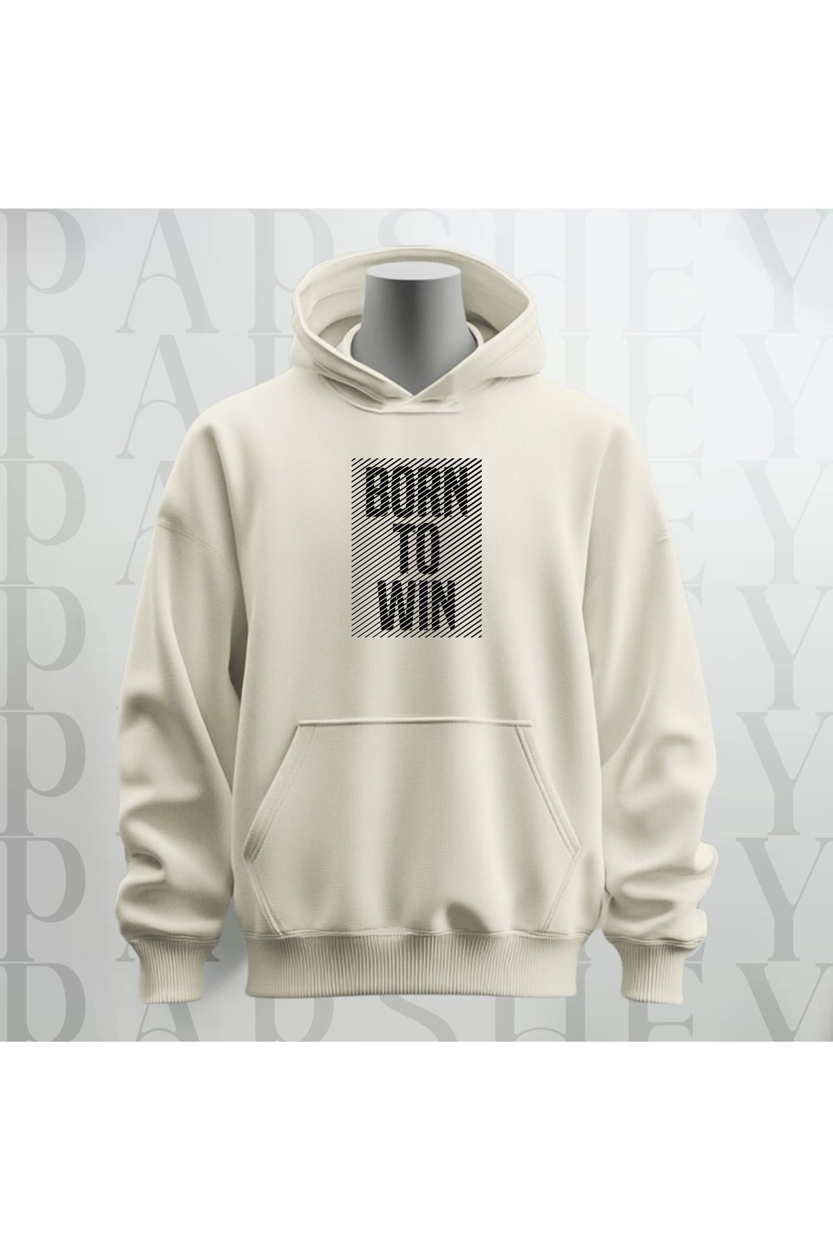 Born to Win Baskılı Kapüşonlu Sweatshirt Hoodie Kalın Kumaş 3 İplik Şardonlu