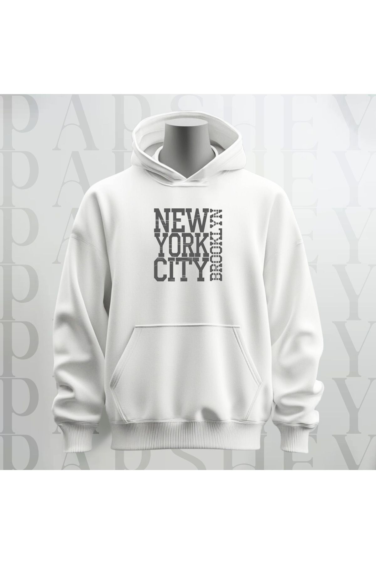 New York City Baskılı Kapüşonlu Sweatshirt Hoodie Kalın Kumaş 3 İplik Şardonlu