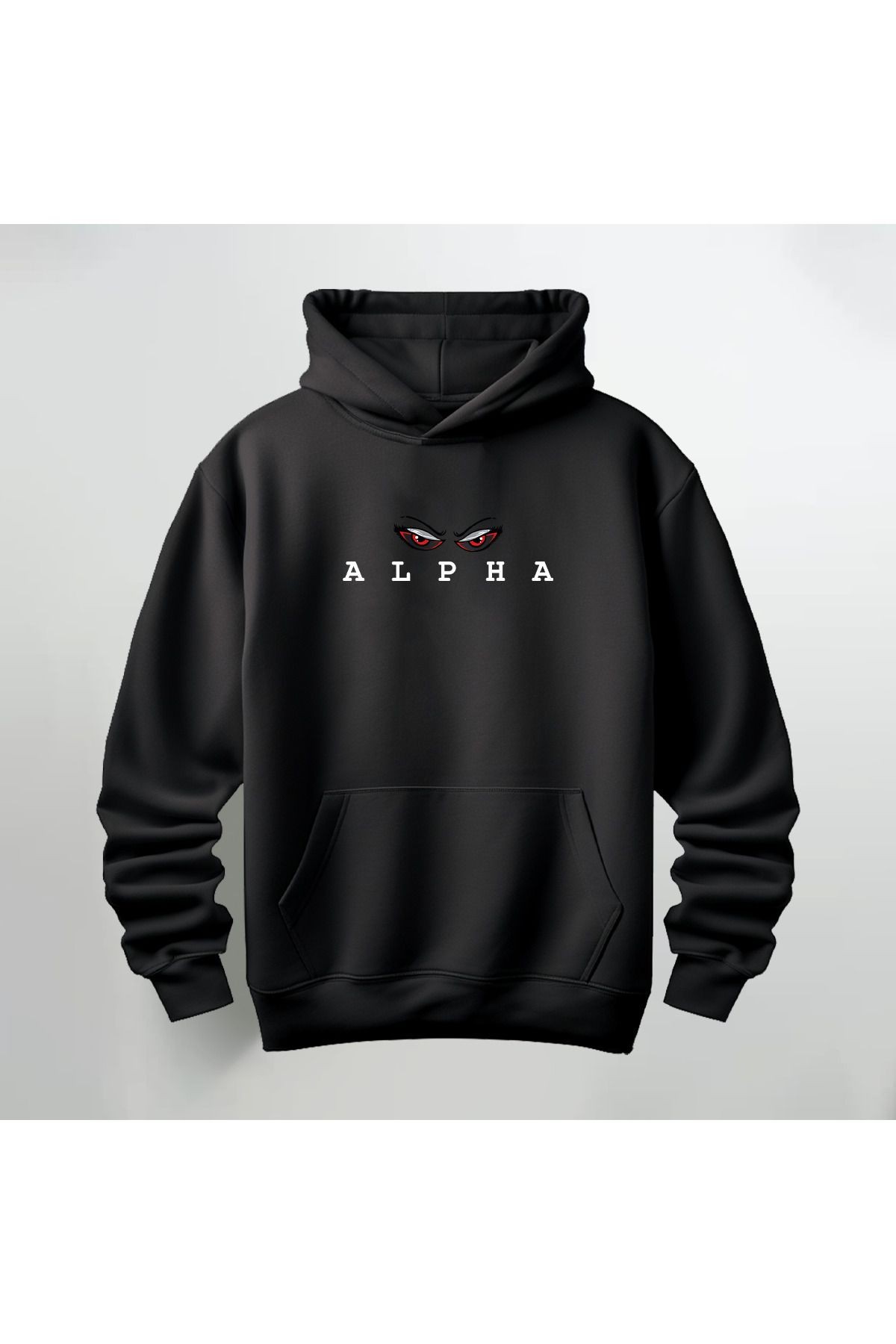 Alpha Baskılı Kapüşonlu Sweatshirt Hoodie Kalın Kumaş 3 İplik Şardonlu