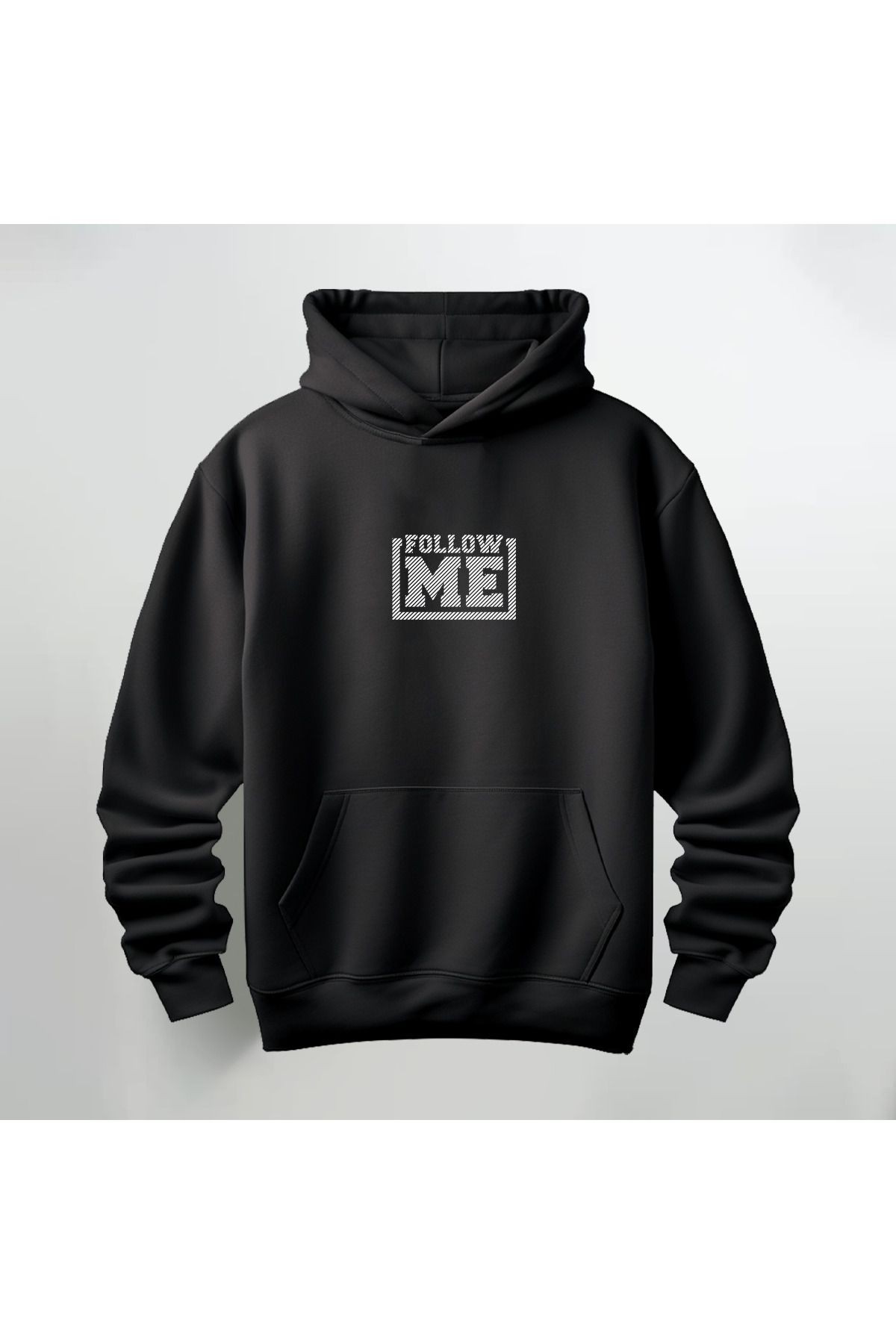 Follow Me Baskılı Kapüşonlu Sweatshirt Hoodie Kalın Kumaş 3 İplik Şardonlu