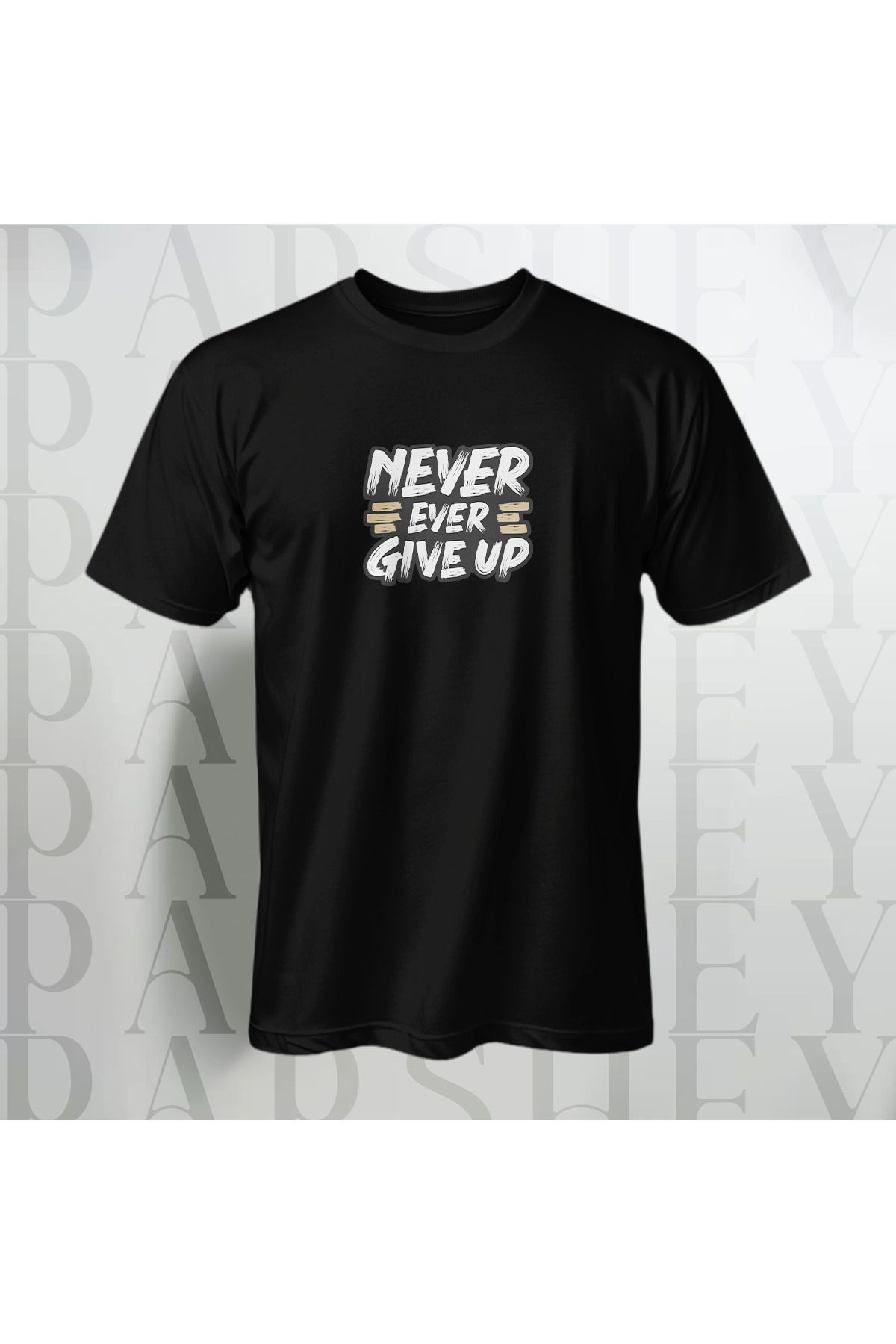 Never Give Up Göğüs Baskılı Unisex Yarım Kollu Bisiklet Yaka %100 Pamuk Oversize T-shirt