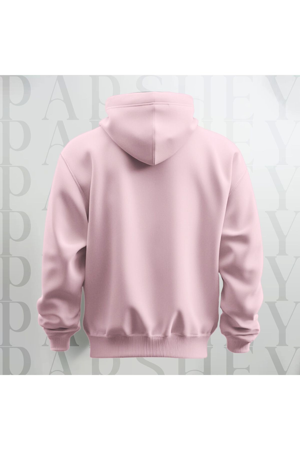 Baskısız Pembe Kapüşonlu Sweatshirt Hoodie Kalın Kumaş 3 İplik Şardonlu