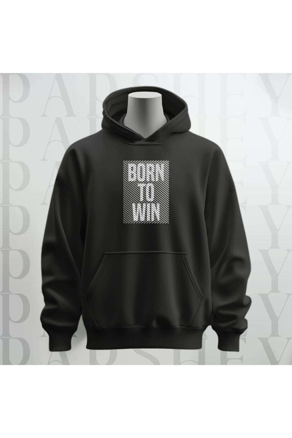 Born to Win Baskılı Kapüşonlu Sweatshirt Hoodie Kalın Kumaş 3 İplik Şardonlu