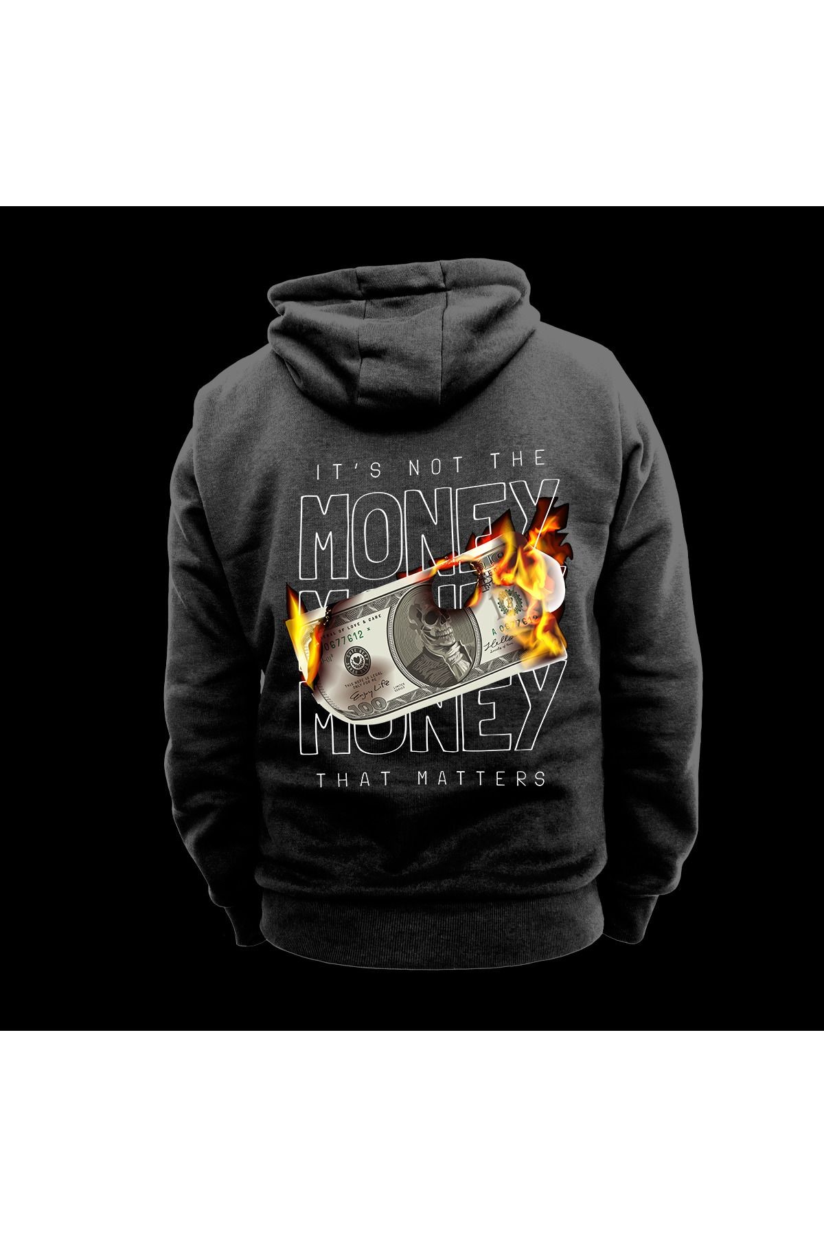 Money Money Money Baskılı Kapüşonlu Sweatshirt Hoodie Kalın Kumaş 3 İplik Şardonlu