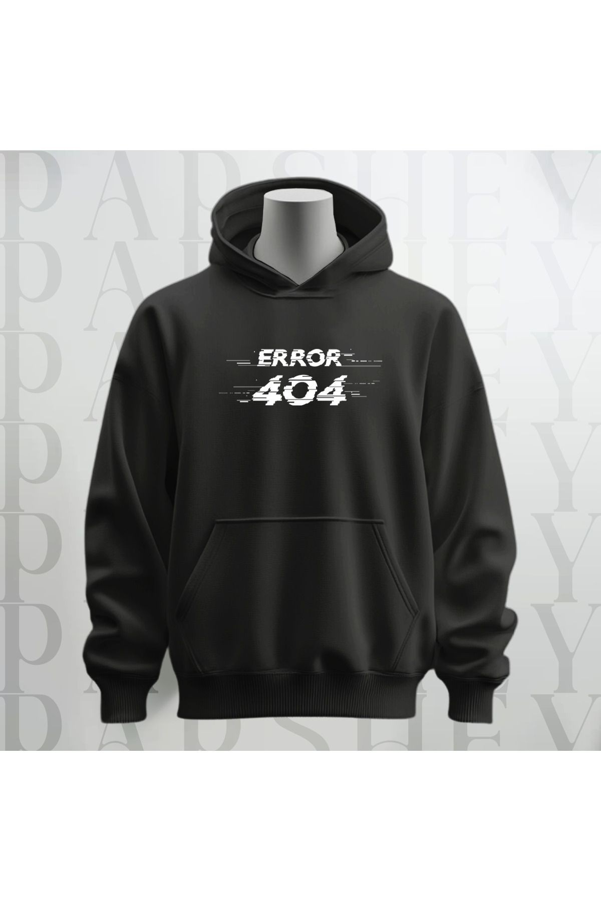 Error 404 Baskılı Kapüşonlu Sweatshirt Hoodie Kalın Kumaş 3 İplik Şardonlu