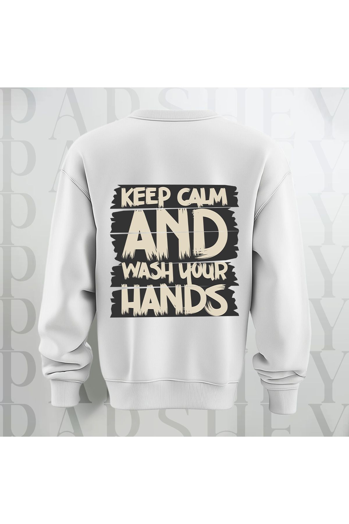 Keep Calm Baskılı Kalın Kumaş 3 İplik Yazı Baskılı Unisex Bisiklet Yaka Sweatshirt