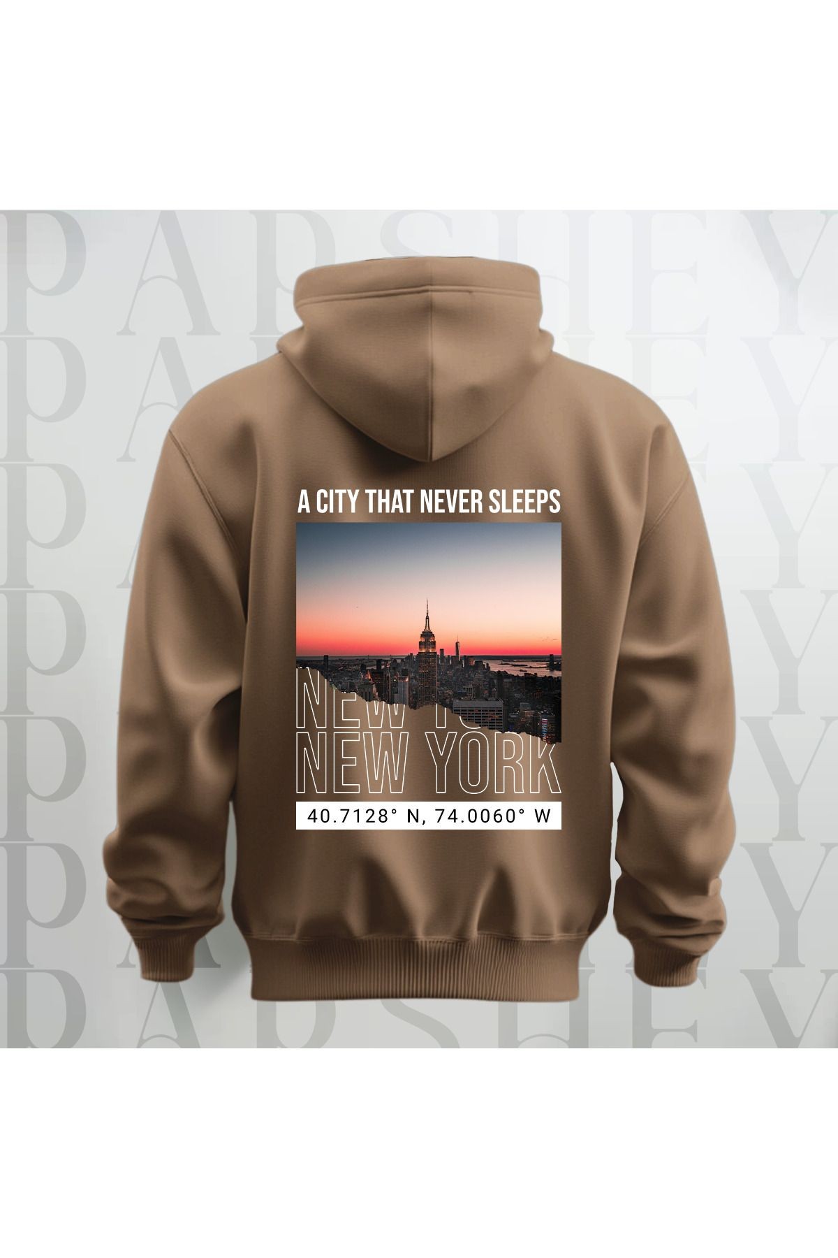 Uyumayan Şehir New York Baskılı Kapüşonlu Oversize Sweatshirt Hoodie Kalın Kumaş 3 İplik Şardonlu