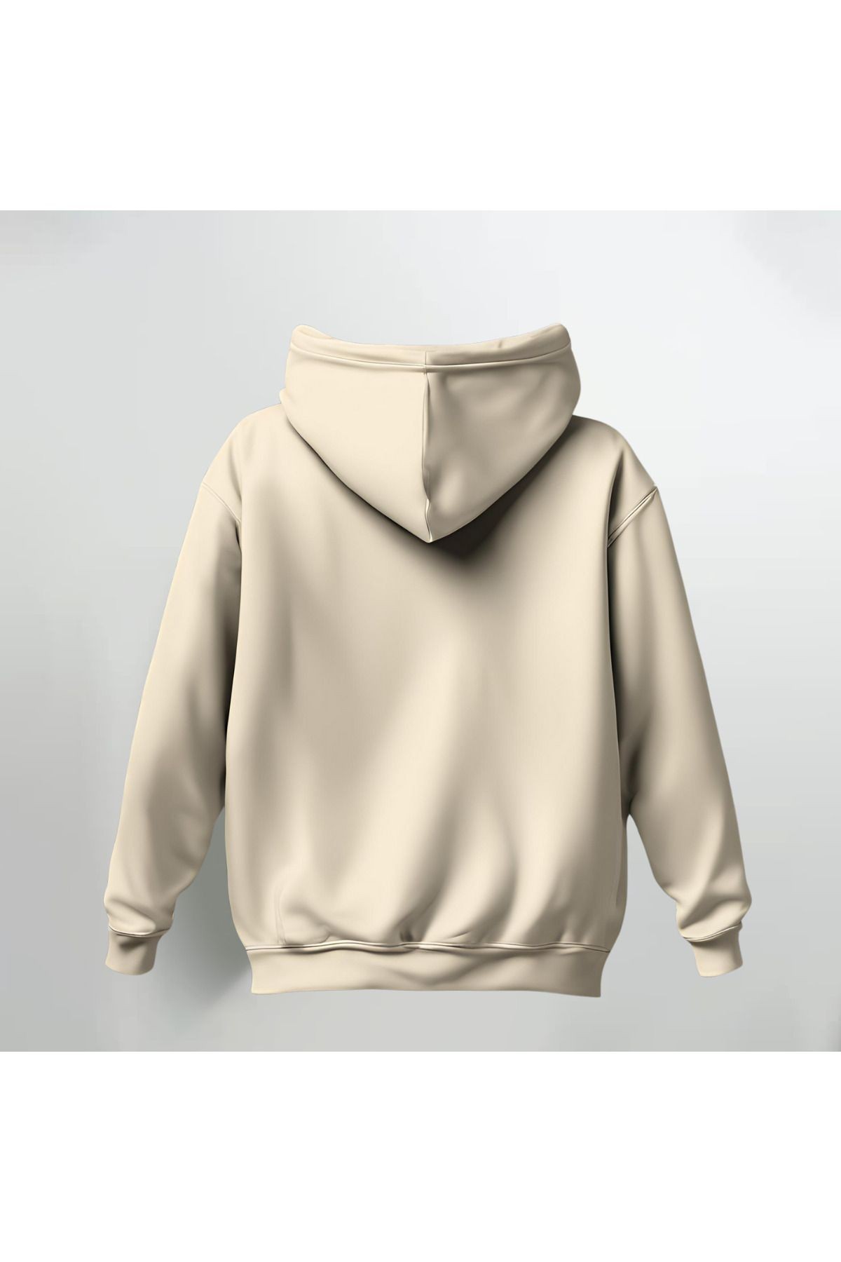 Baskısız Krem Kapüşonlu Sweatshirt Hoodie Kalın Kumaş 3 İplik Şardonlu