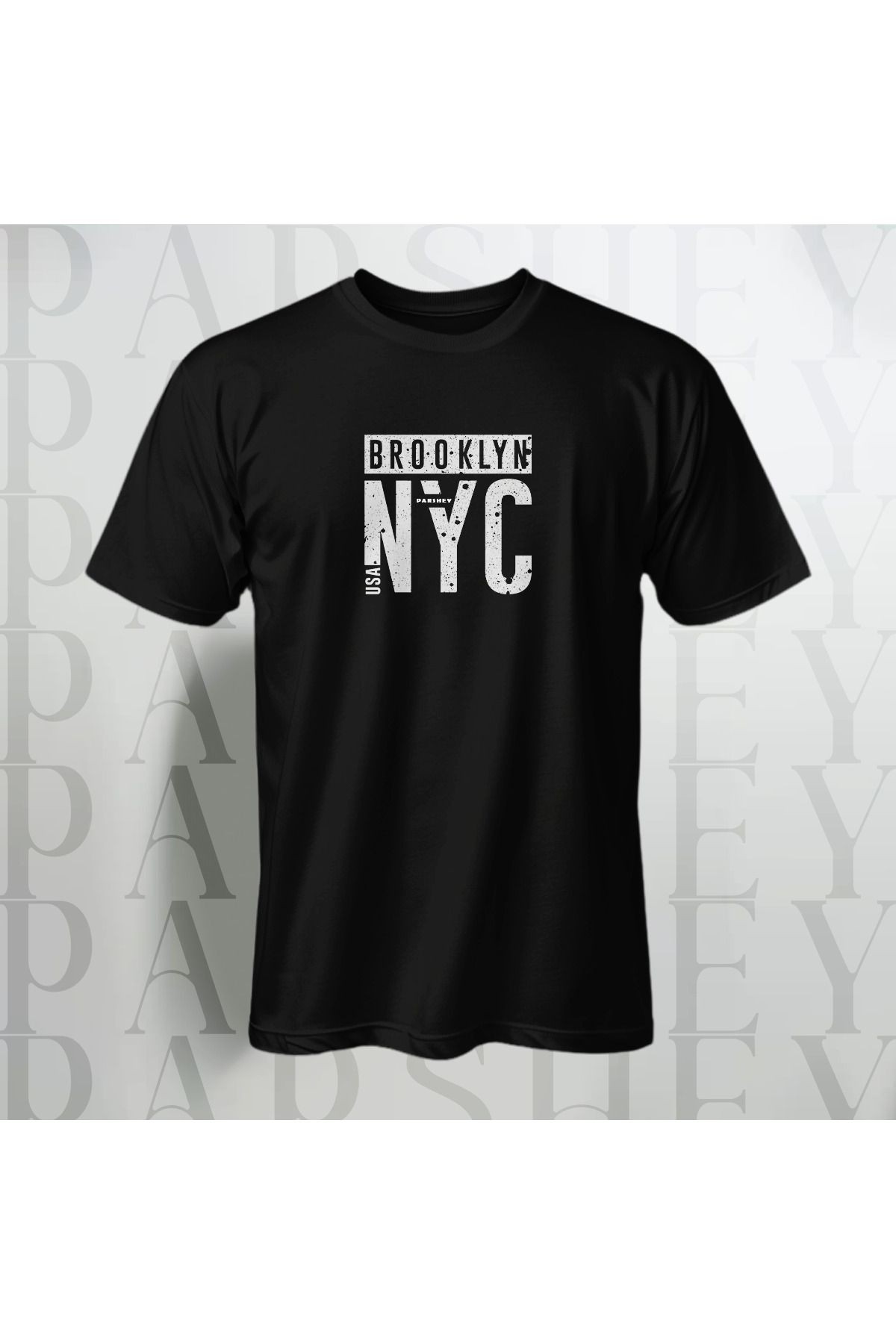 Brooklyn NYC Yazı Baskılı Unisex Yarım Kollu Bisiklet Yaka %100 Pamuk Oversize T-shirt