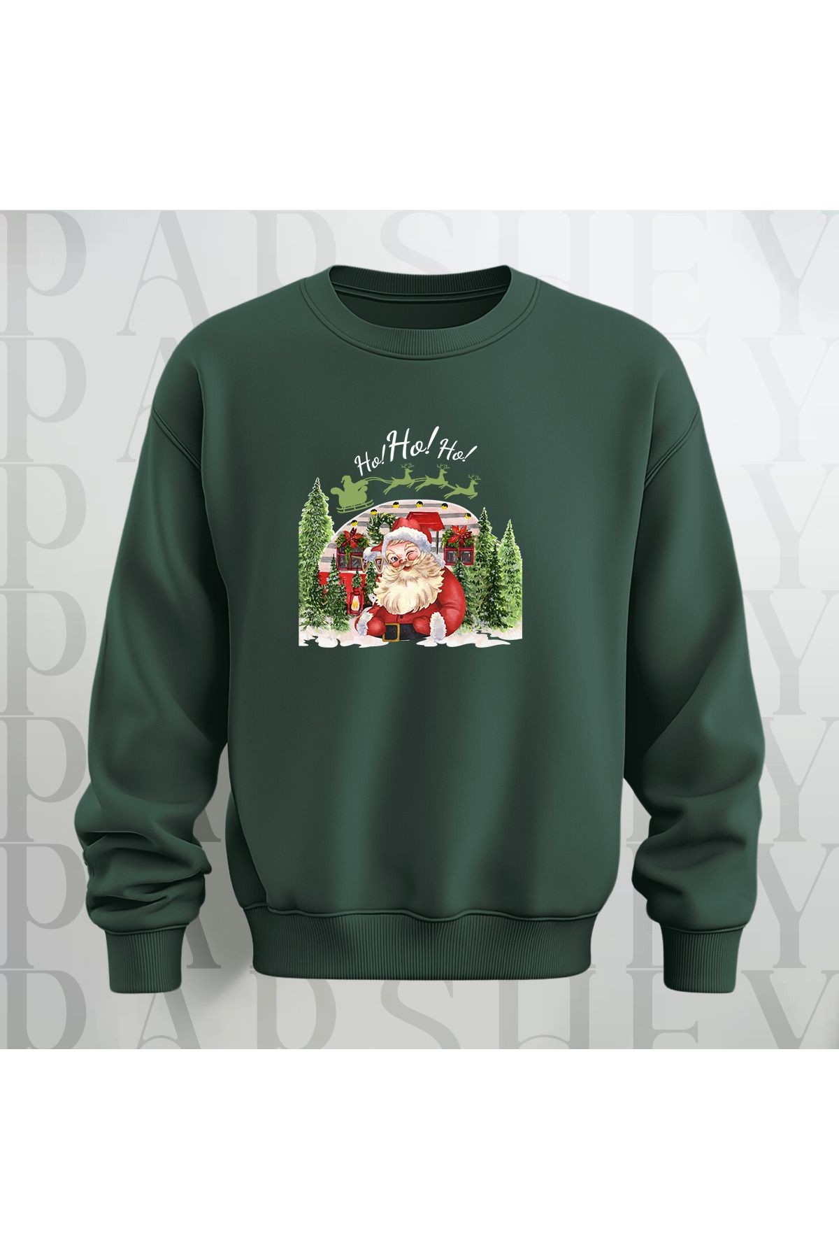 Noel Baba Ho Ho Ho! Baskılı Bisiklet Yaka Unisex Kalın Kumaş Oversize Sweatshirt 3 İplik Şardonlu