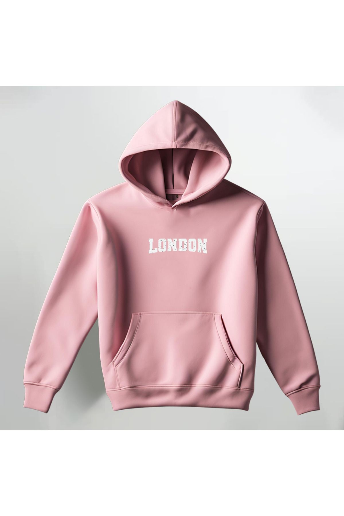 London Baskılı Kapüşonlu Sweatshirt Hoodie Kalın Kumaş 3 İplik Şardonlu