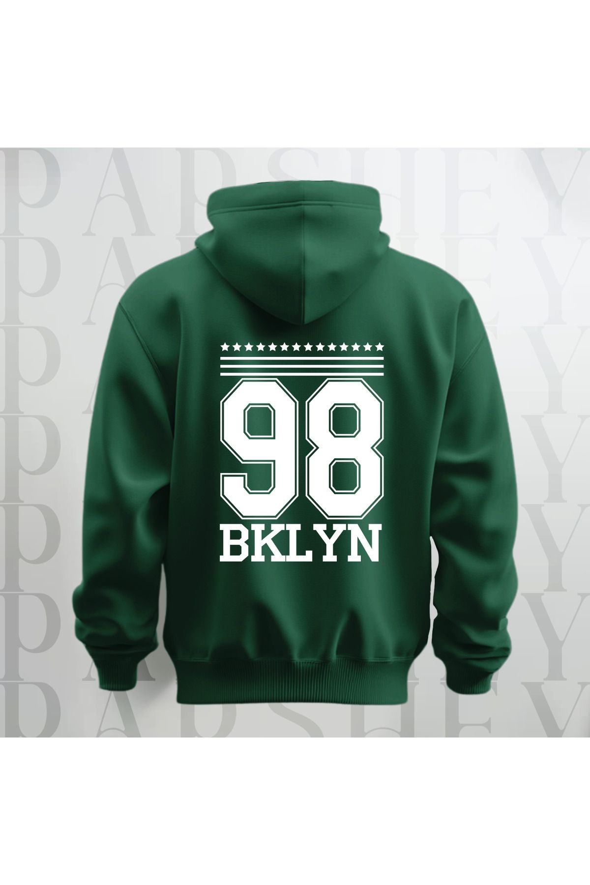 98 Brooklyn Baskılı Kapüşonlu Sweatshirt Hoodie Yünlü Kalın Kumaş 3 İplik Şardonlu