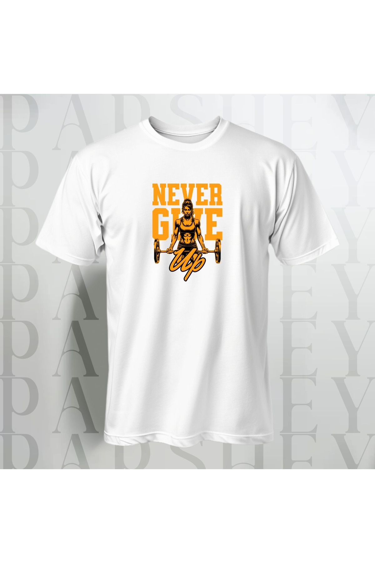 Never Give Up Gym Oversize T-Shirt Unisex Yarım Kollu Bisiklet Yaka %100 Pamuk