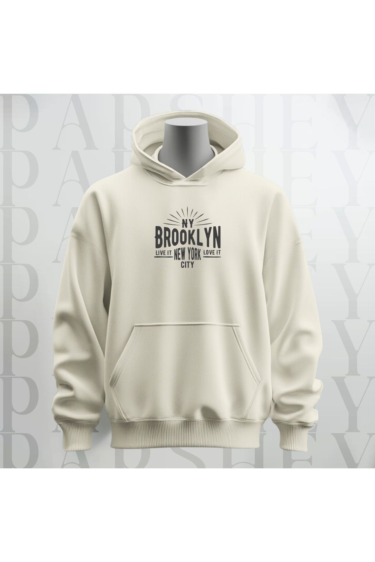 NY Brooklyn Baskılı Kapüşonlu Sweatshirt Hoodie Kalın Kumaş 3 İplik Şardonlu