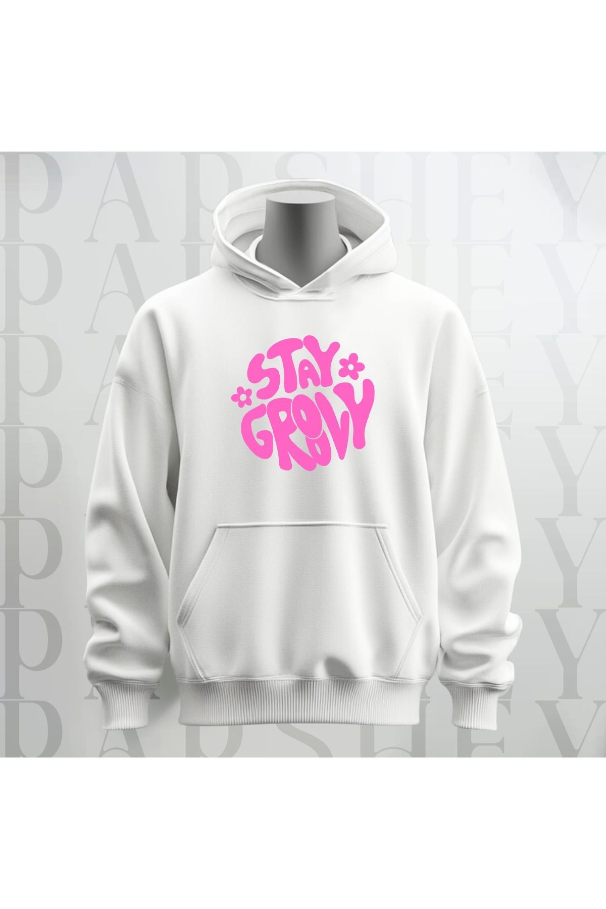 Stay Groovy Göğüs Baskılı Kapüşonlu Unisex Sweatshirt Hoodie Kalın Kumaş 3 İplik Şardonlu