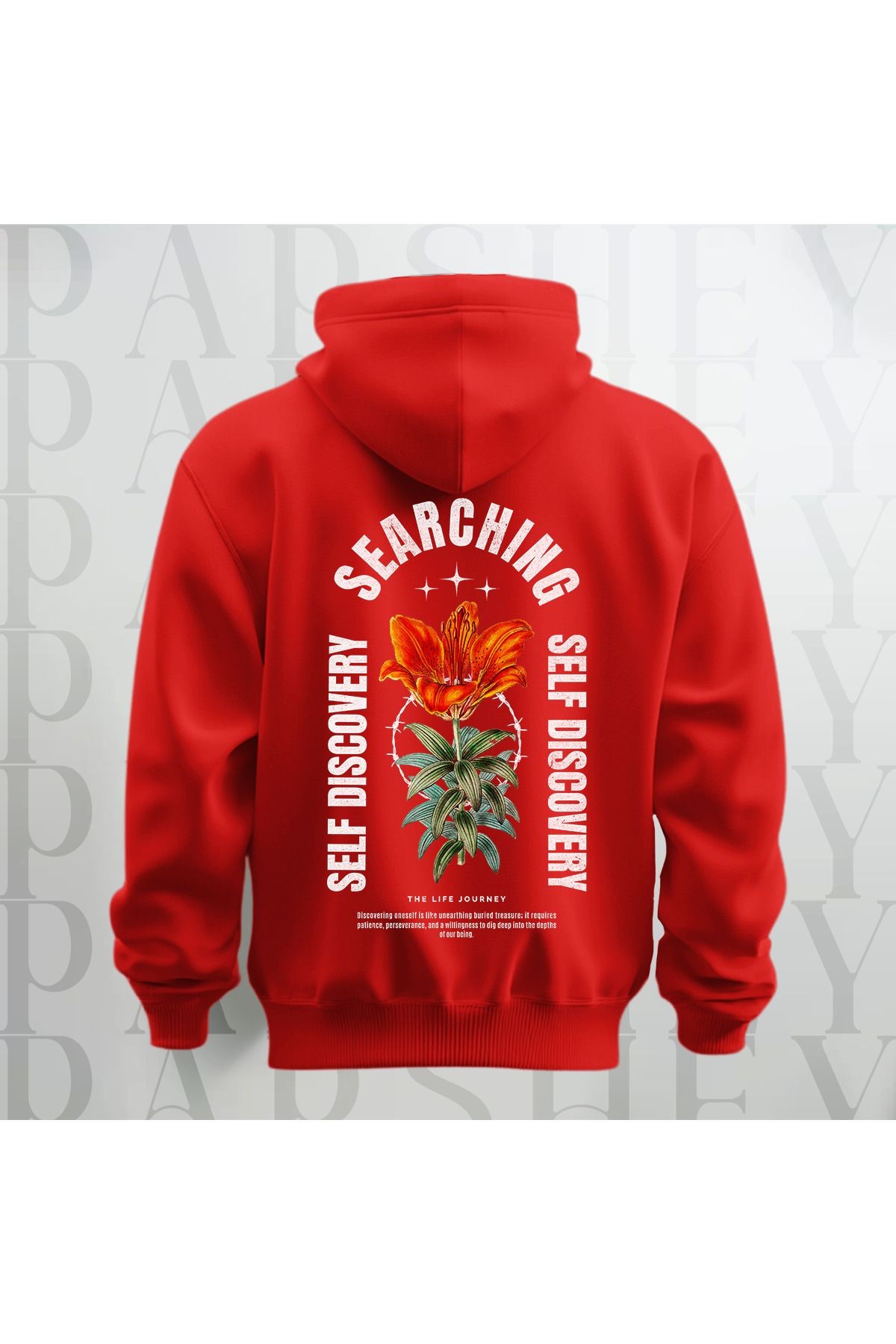 Self Discovery Baskılı Kapüşonlu Oversize Sweatshirt Hoodie Kalın Kumaş 3 İplik Şardonlu