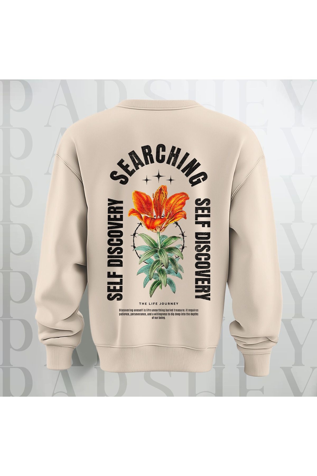 Self Discovery Çiçek Baskılı Kalın Kumaş 3 İplik Şardonlu Oversize Unisex Bisiklet Yaka Sweatshirt