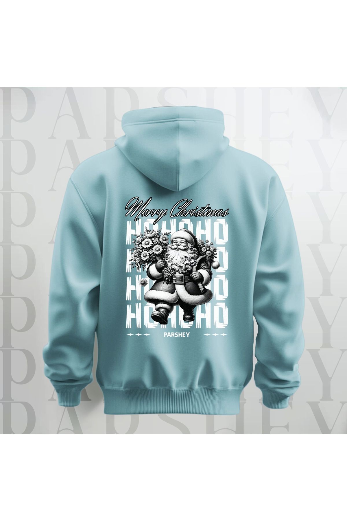 Merry Christmas Noel Baba Baskılı Kapüşonlu Oversize Sweatshirt Hoodie Kalın Kumaş 3 İplik Şardonlu