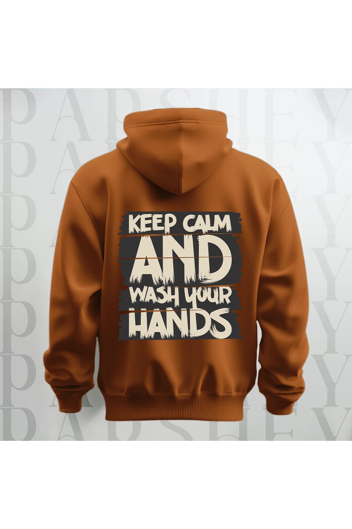 Keep Calm Baskılı Kapüşonlu Sweatshirt Hoodie Yünlü Kalın Kumaş 3 İplik Şardonlu