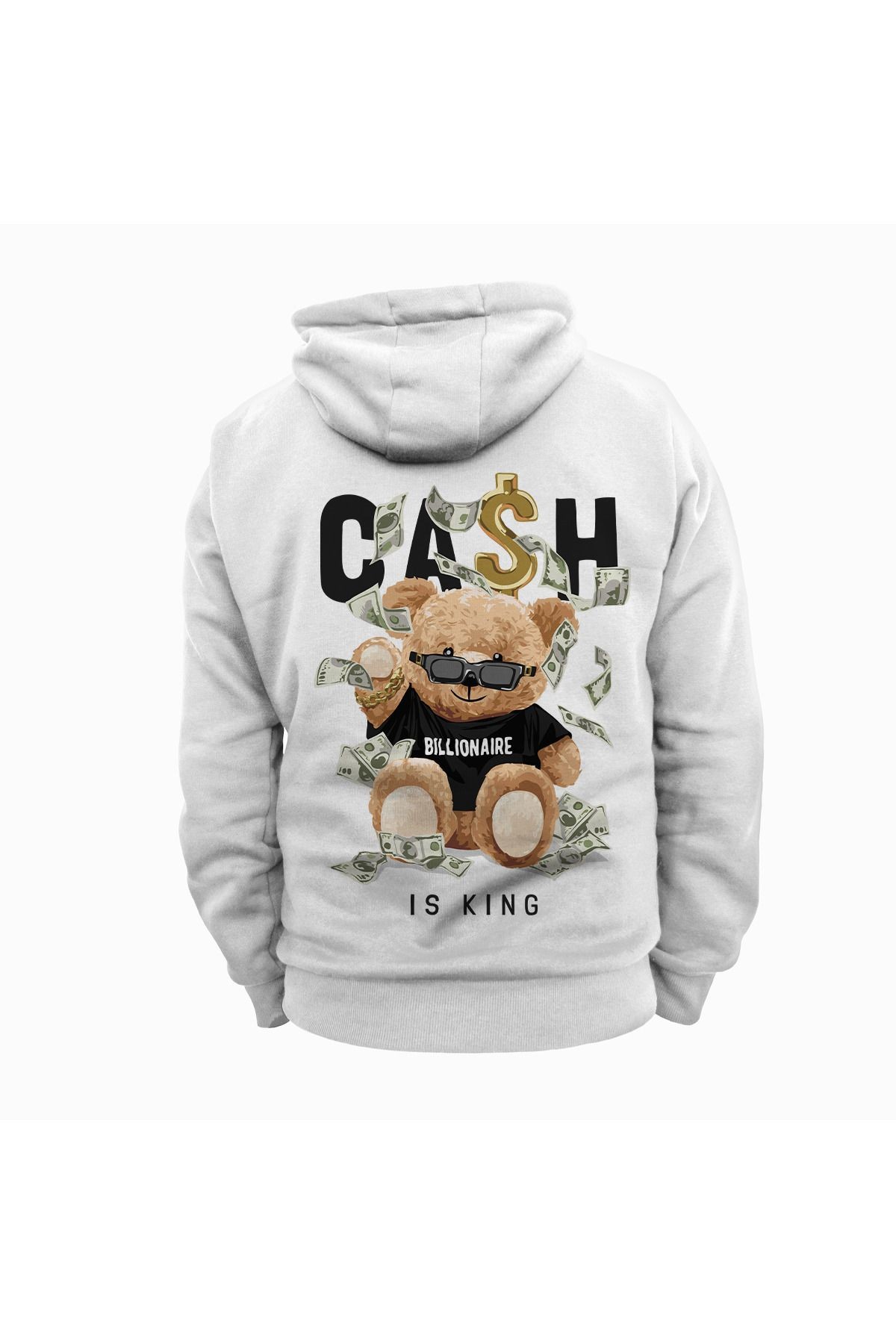 Cash is King Baskılı Kapüşonlu Sweatshirt Hoodie Kalın Kumaş 3 İplik Şardonlu