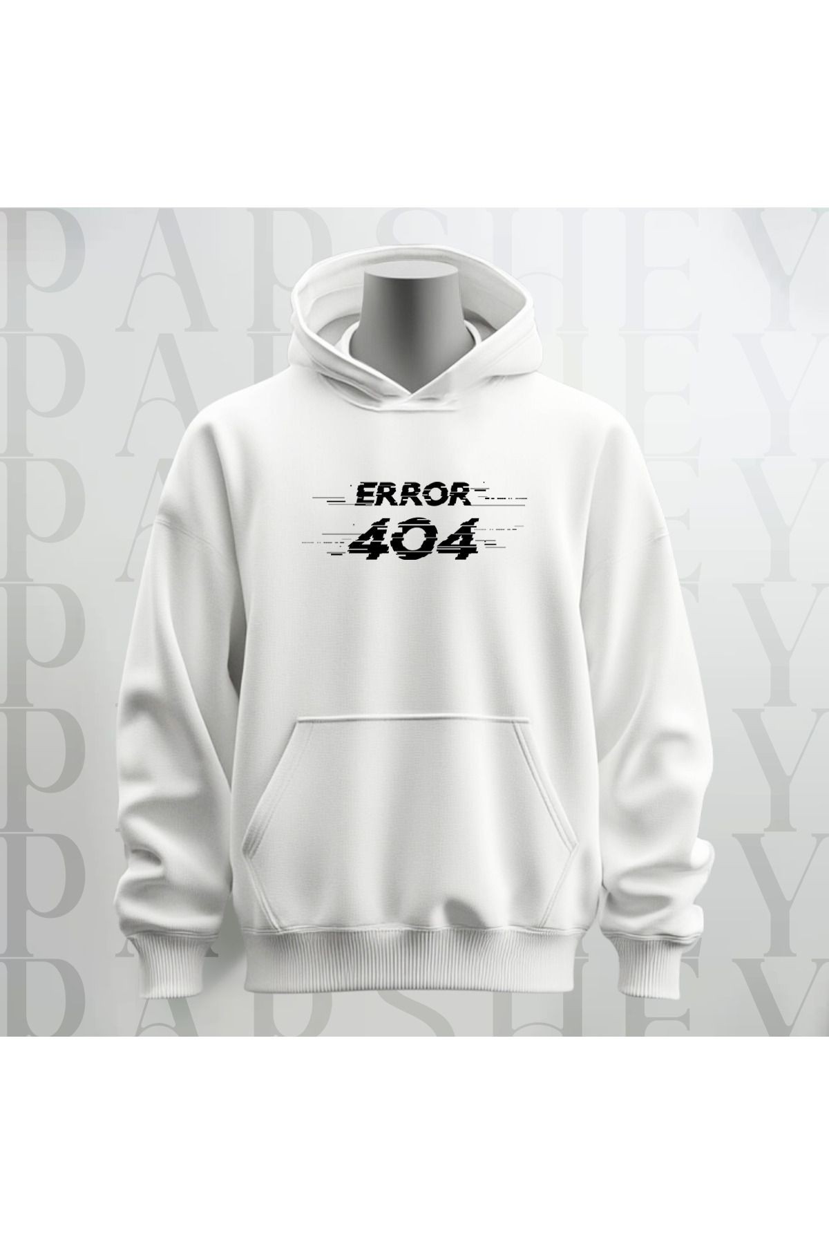 Error 404 Baskılı Kapüşonlu Sweatshirt Hoodie Kalın Kumaş 3 İplik Şardonlu