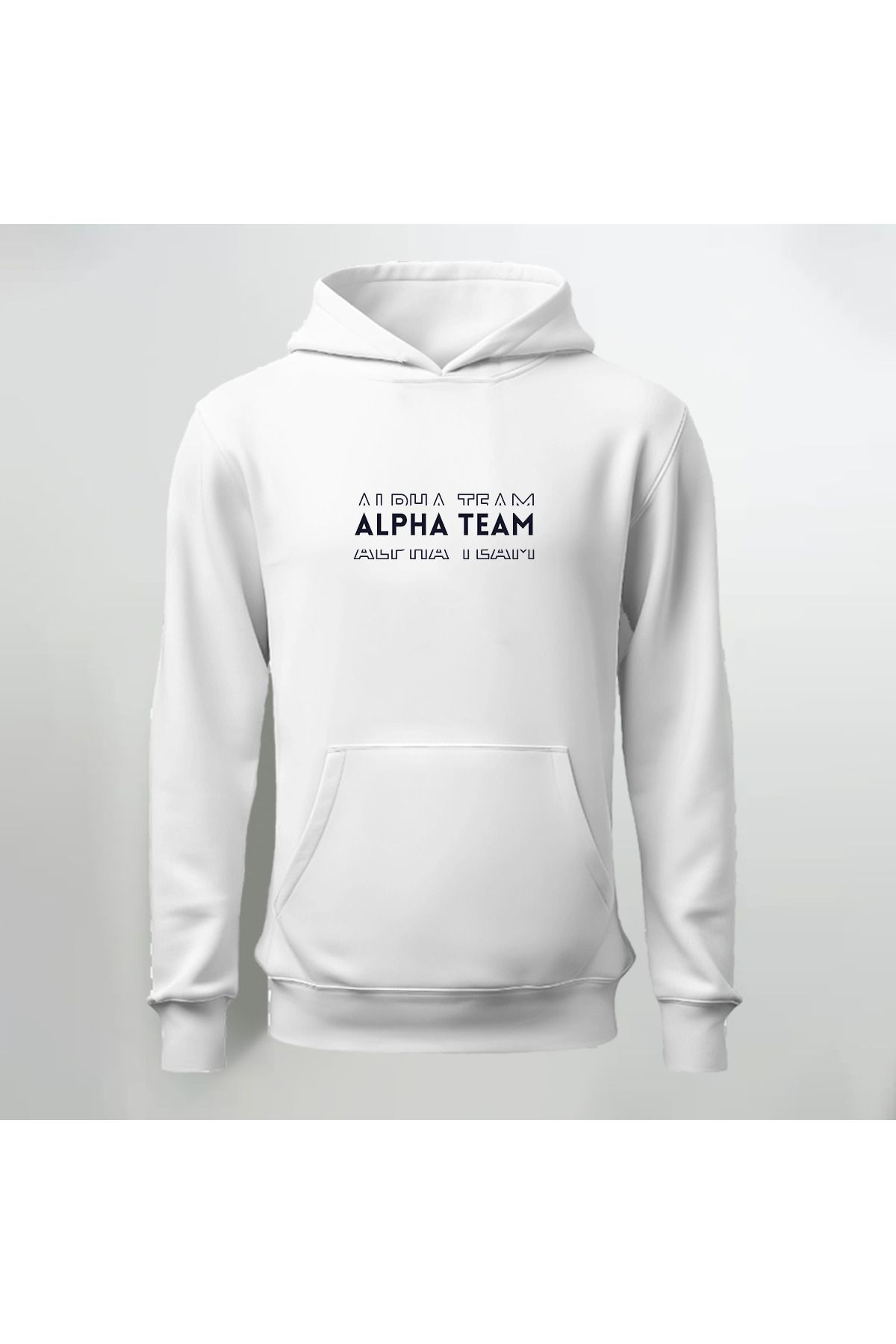 Alpha Team Baskılı Kapüşonlu Sweatshirt Hoodie Kalın Kumaş 3 İplik Şardonlu