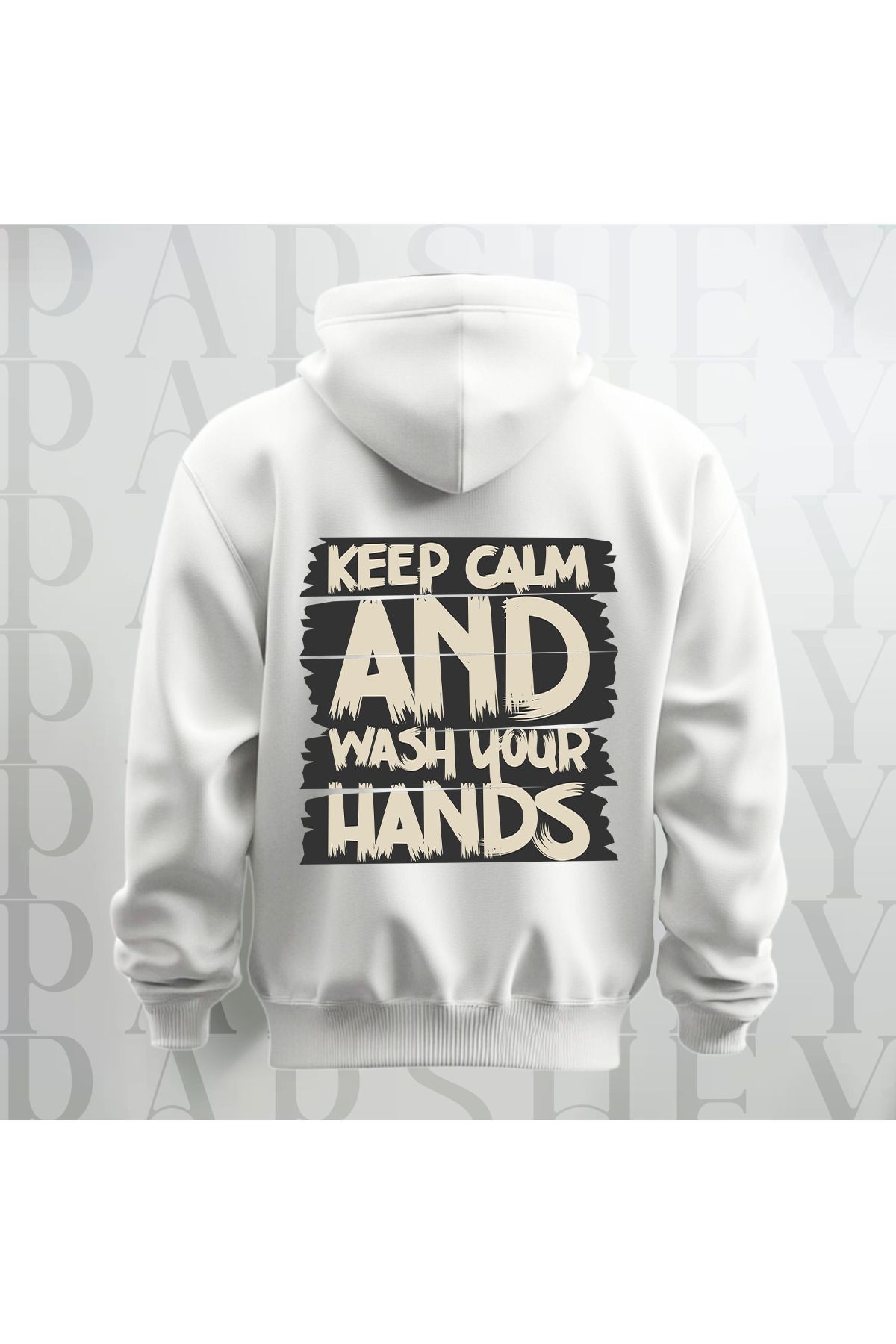 Keep Calm Baskılı Kapüşonlu Sweatshirt Hoodie Yünlü Kalın Kumaş 3 İplik Şardonlu