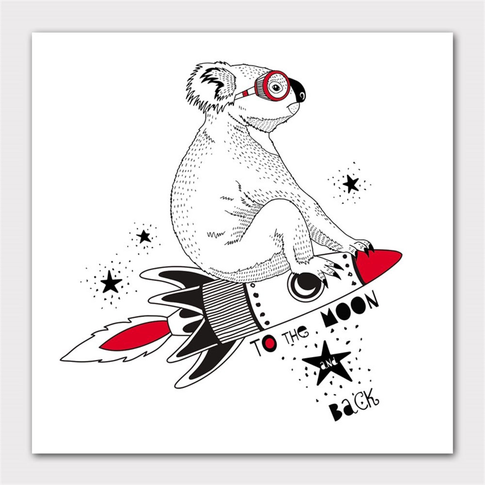 Roketle Uçan Koala Kanvas Tablo