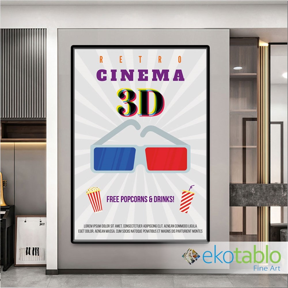 3D Retro Cinema Afişi Kanvas Tablo