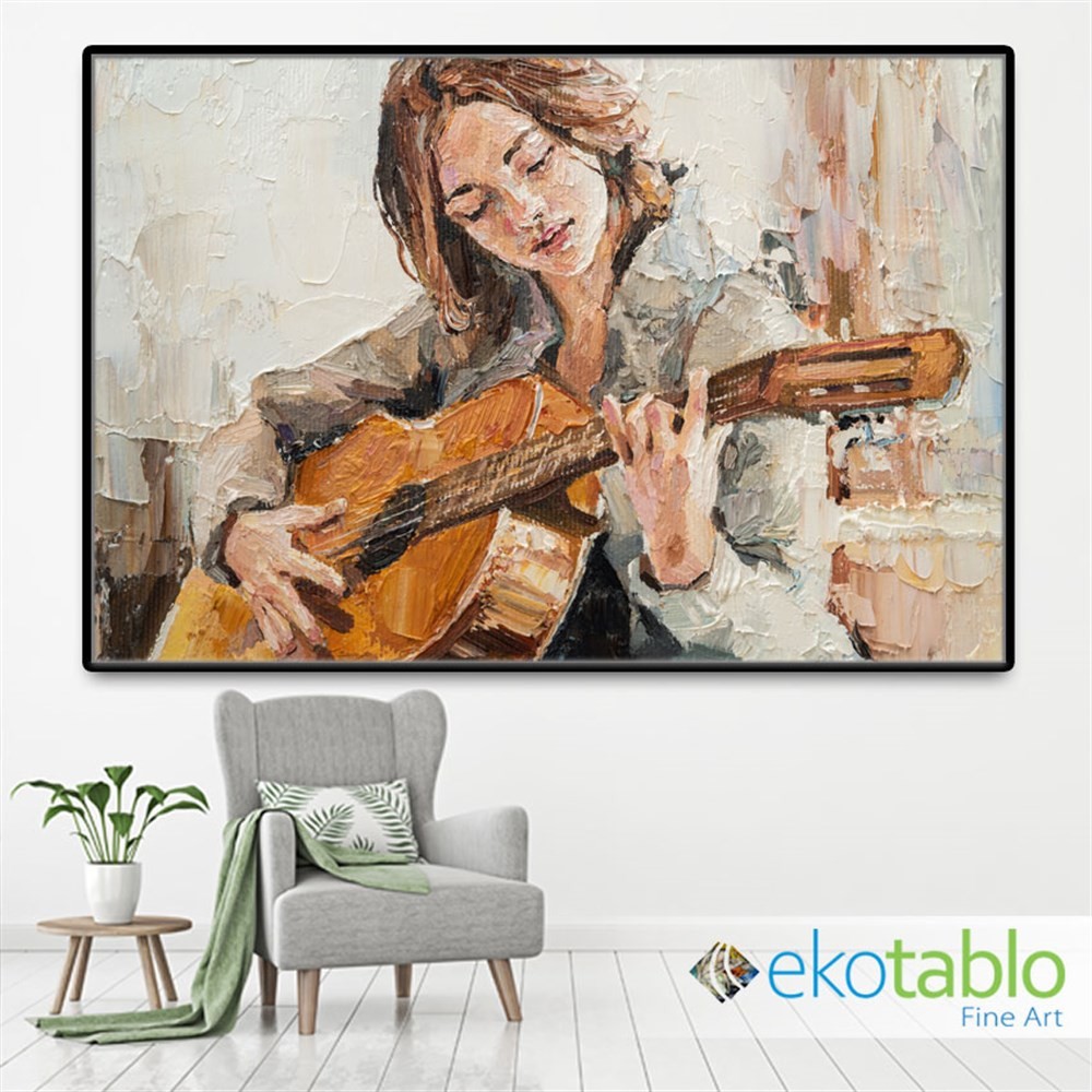 Gitar Çalan Kız Kanvas Tablo image