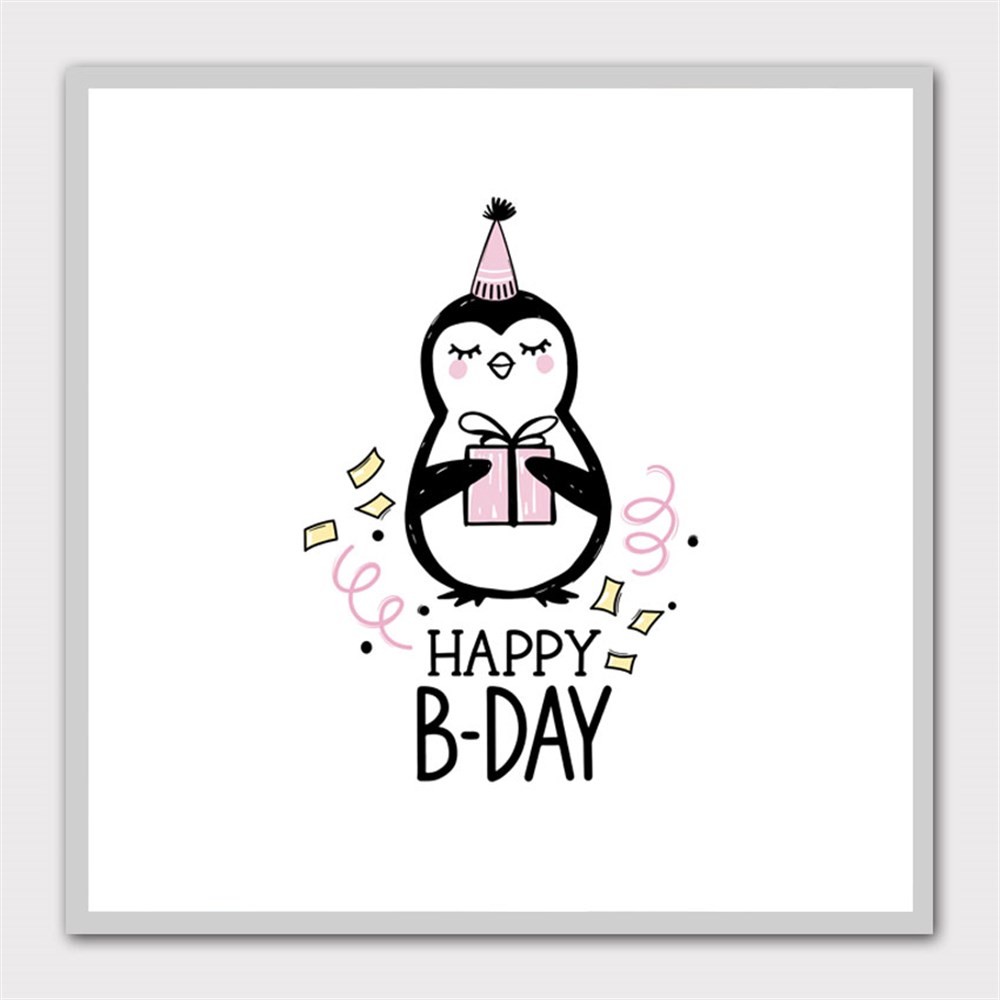 Happy B-day Penguin Kanvas Tablo