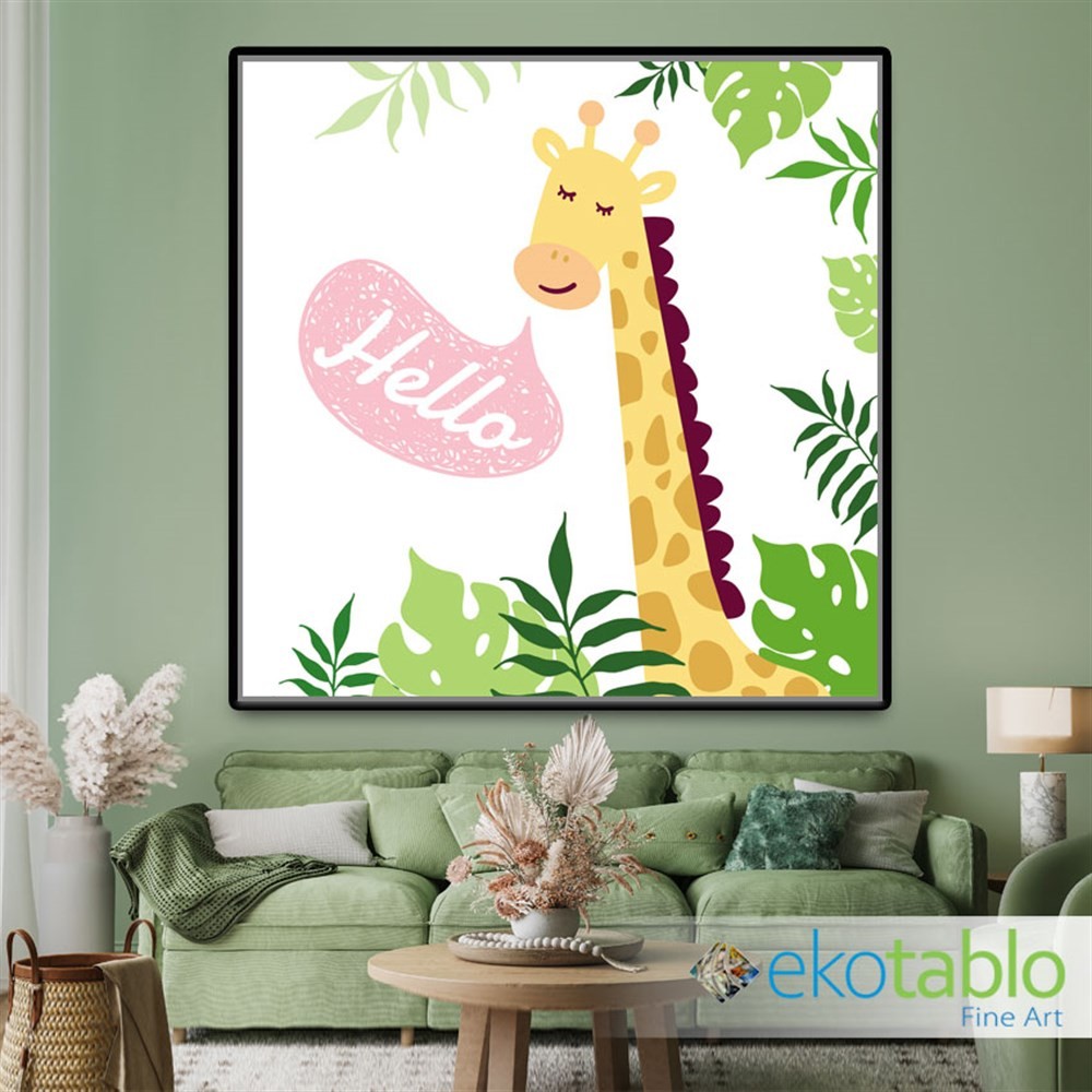 Hello Gülümseyen Zürafa Kanvas Tablo