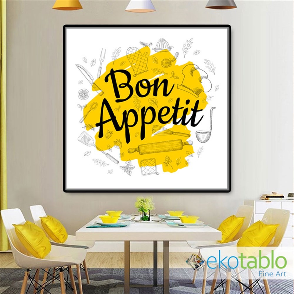 Beyaz Fon Bon Appetit Kanvas Tablo main variant image