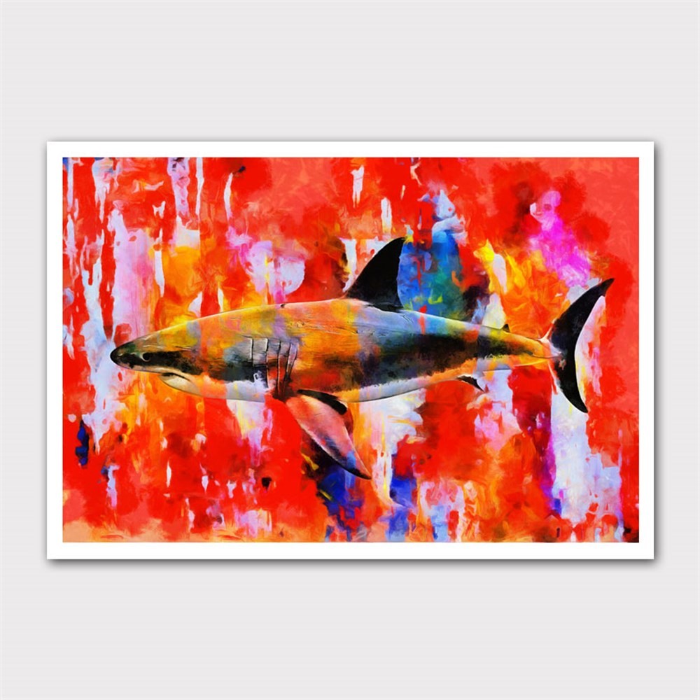 Kırmızı Fonlu Köpekbalığı Kanvas Tablo