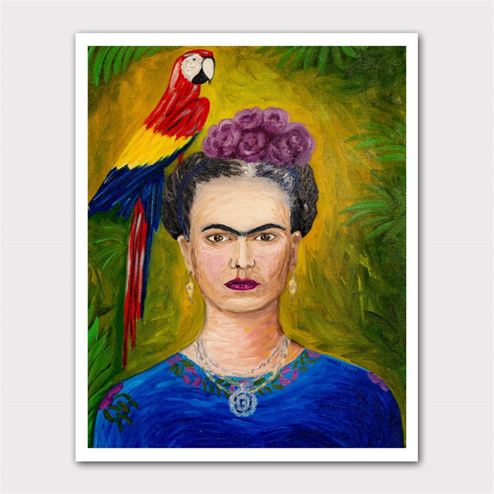 Papağanlı Frida Pastel Kanvas Tablo