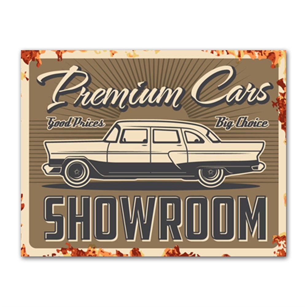 Premium Car Showroom Retro Kanvas Tablo