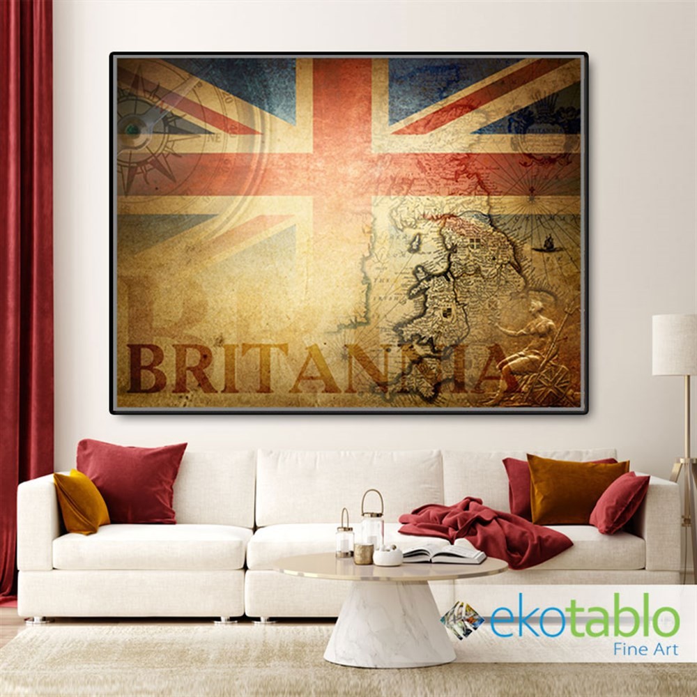 Britannia Bayrak Ve Haritası Kanvas Tablo