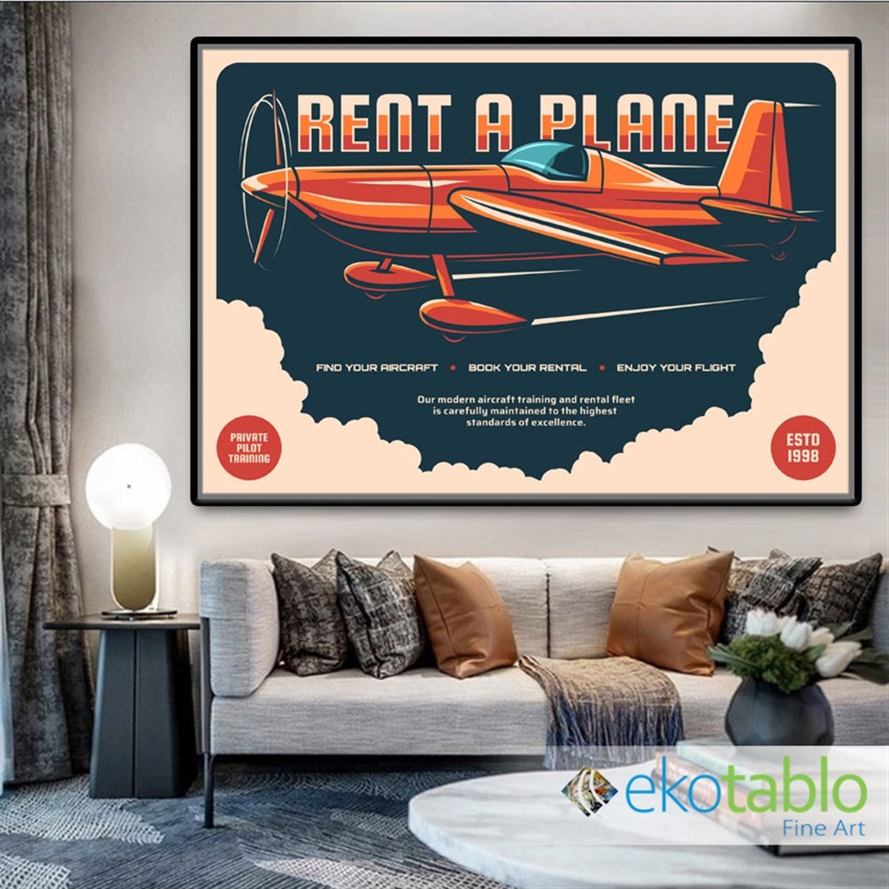 Retro Rent a Plane Tabelası Kanvas Tablo image