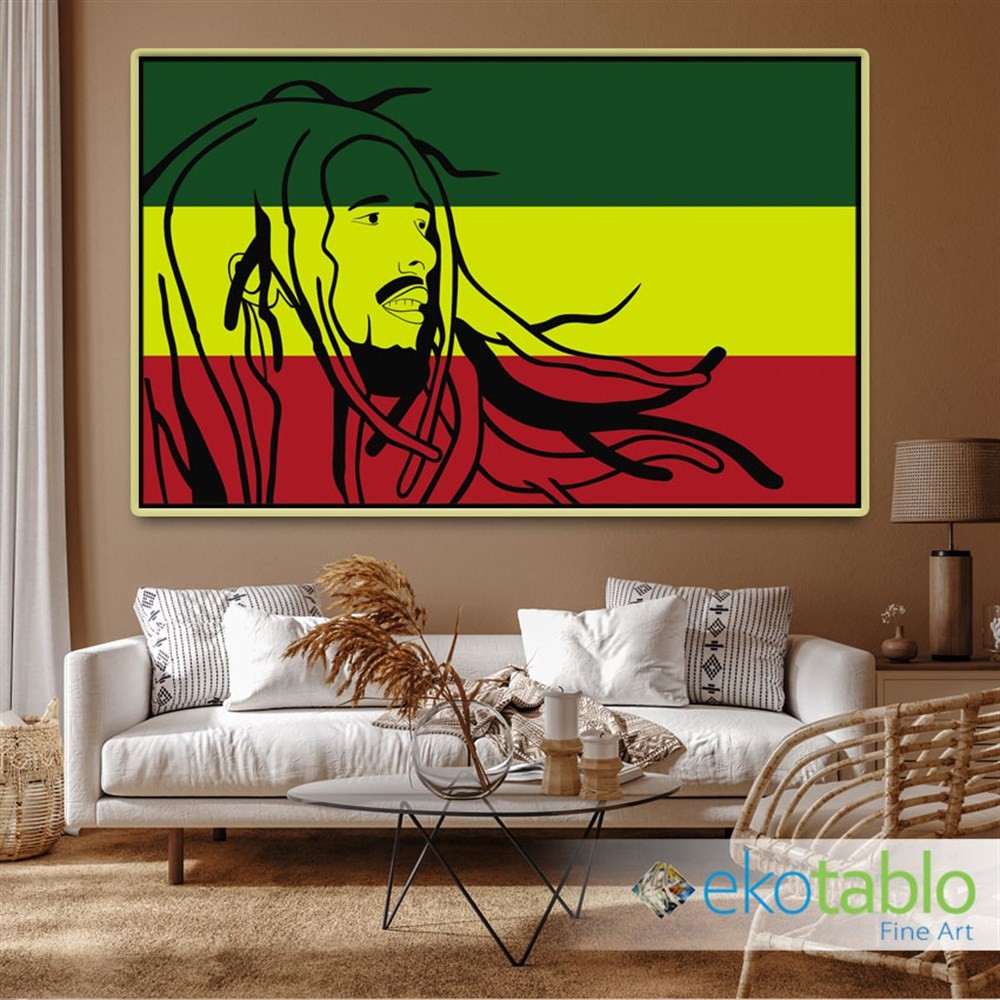 Bayrak Üzerine Bob Marley Kanvas Tablo image